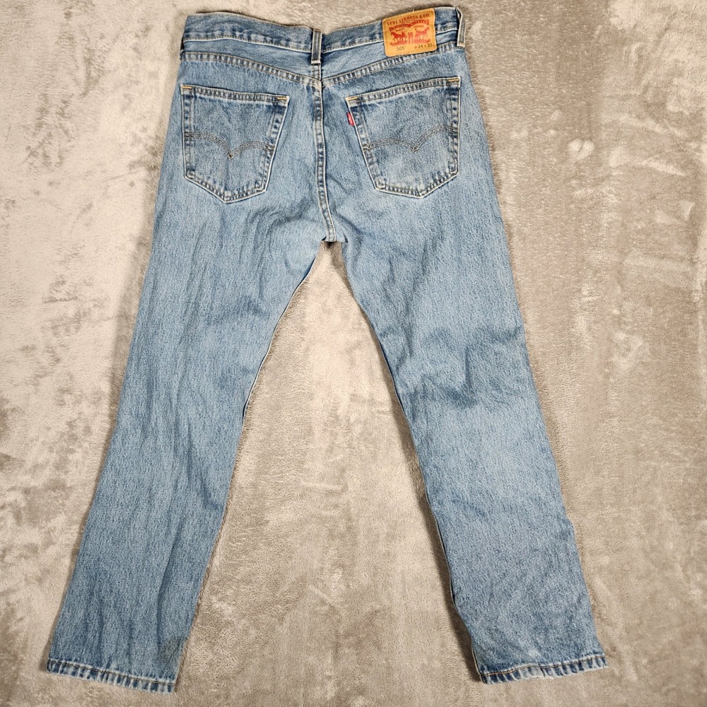 Levi's 505 Jeans Mens‎ 34X30 Blue Light Wash Button Fly Straight Leg STAIN - Picture 10 of 13